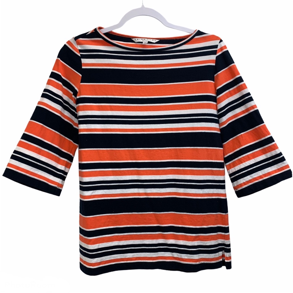 Trina Turk Black Orange & White Striped T-Shirt